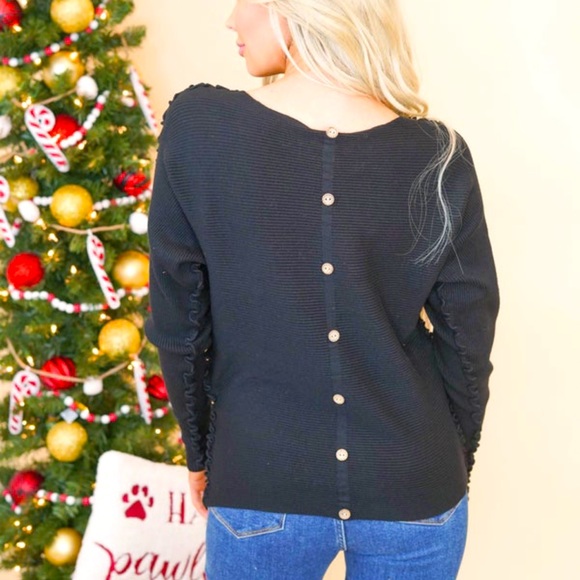 ☃️BOGO50%☃️🆕❤️ALLIE ROSE: RED Ribbed Back Button Down Frilly Arm Sweater SMALL - Picture 9 of 9